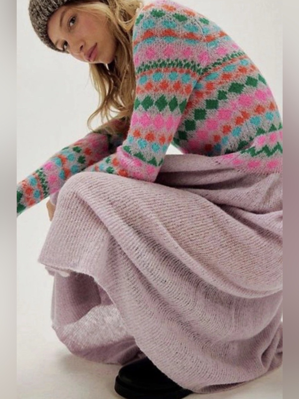 NWT Free People Fair Isle Wool Knit Midi Dress Size XS